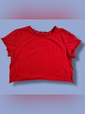 Merokeety Womens Short Sleeve Tee Large Red Cropped Shirt Crop Top